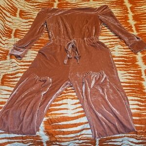 Velvet Off-Shoulder Jumpsuit in Mauve